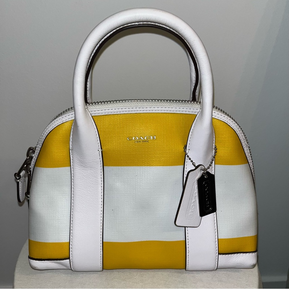 COACH Bleecker Mini Striped PRESTON Coated Canvas Satchel